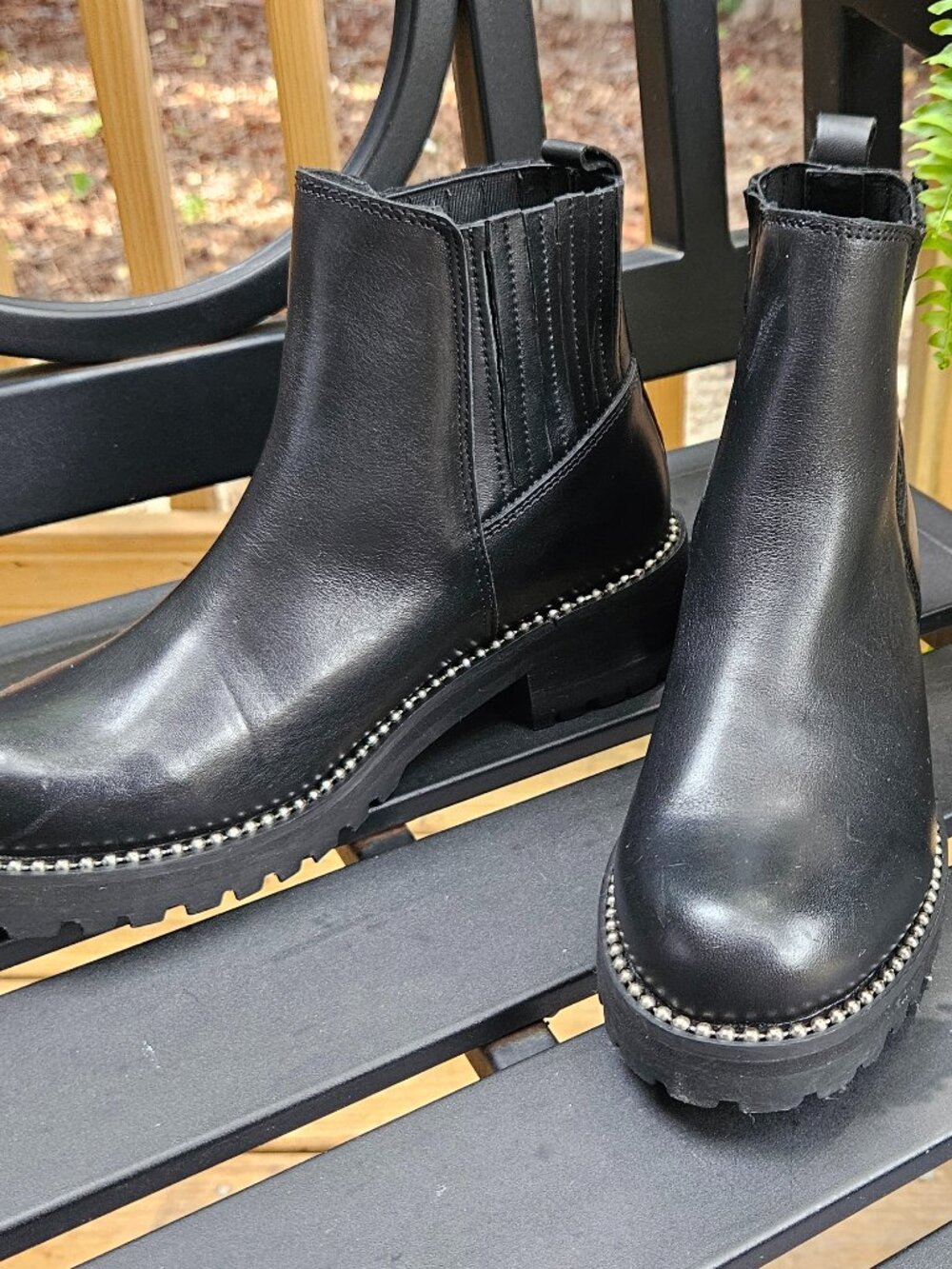 New Steve Madden Gale Studded Lug Sole Combat Boots In Black Sz 7
